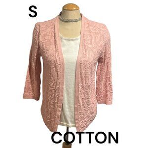 ALFRED DUNNER Cardigan and Knit Top Attached Sz Small Pink White Lovely Pattern